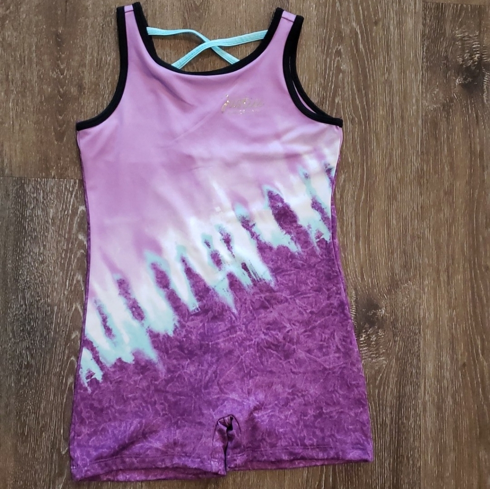 Justice Purple Pink Tie Dye Gymnastics Dance Leotard Suit, Size 10